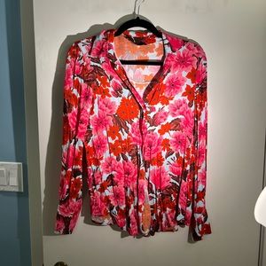 Zara Floral Button Up Collared Blouse